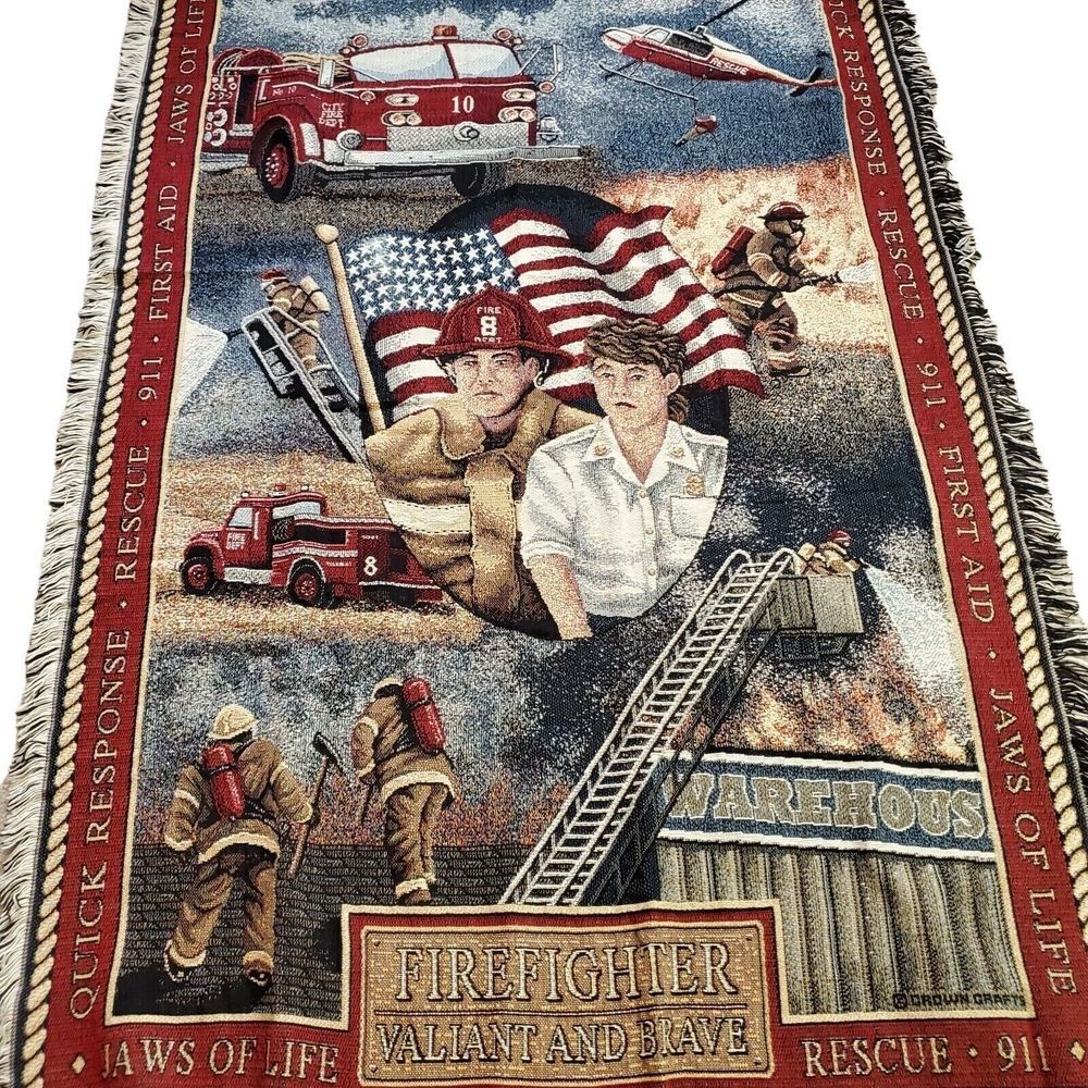 Mohawk Home Firefighter Tapestry‎ Throw Blanket 63"x45" Brave Rescue
